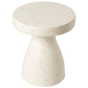 Wisp 16" Modern Wide Round Fiberstone Hourglass Design Side Table - Stylish Accent End Table Terrazzo White Side Table Leisuremod