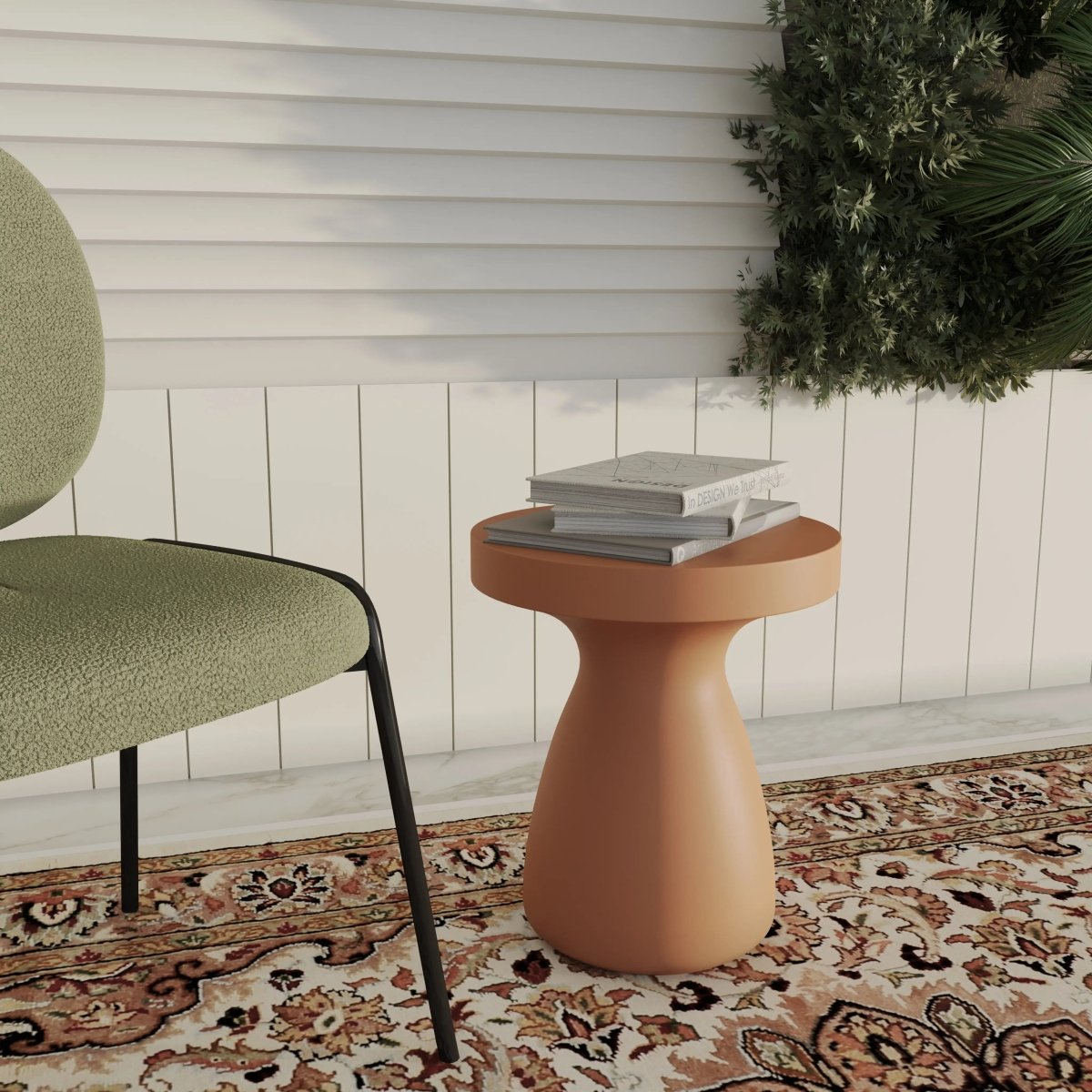 Wisp 16" Modern Wide Round Fiberstone Hourglass Design Side Table - Stylish Accent End Table Pink Side Table Leisuremod