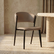 Aspen Dining Chairs Upholstered in Leather with Black Metal Legs