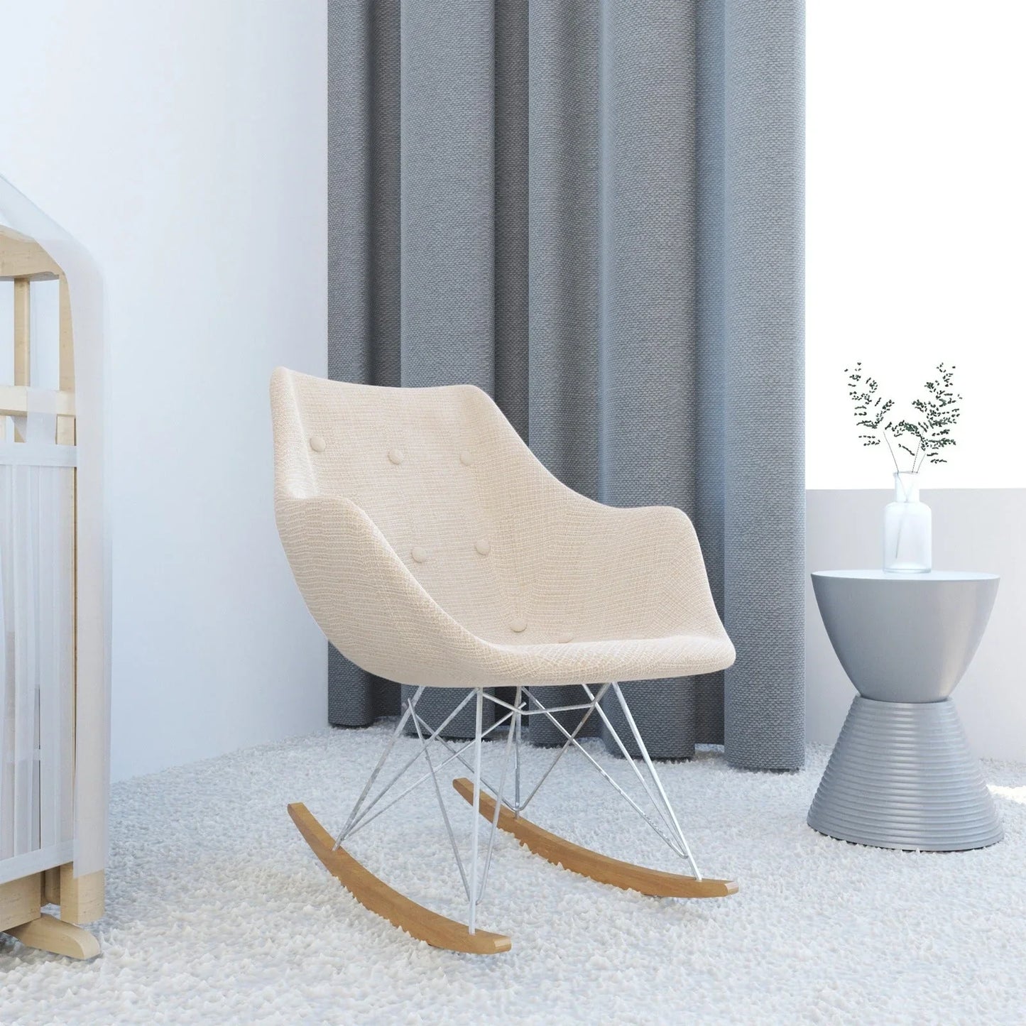 Willow Modern Petite Twill Upholstered Fabric/Velvet with Eiffel Base Rocking Chair - Elax Furniture