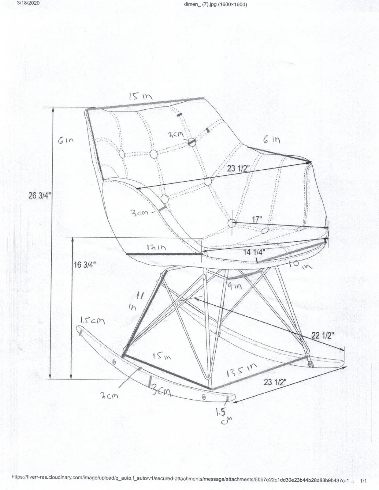Willow Modern Petite Twill Upholstered Fabric/Velvet with Eiffel Base Rocking Chair - Elax Furniture