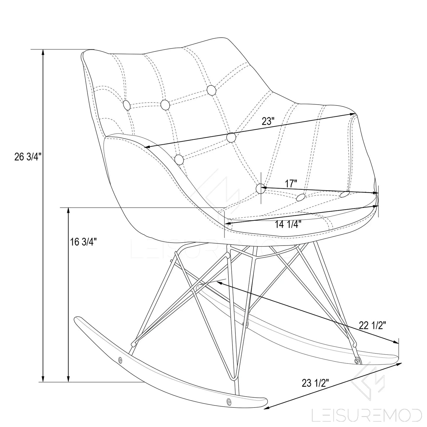 Willow Modern Petite Twill Upholstered Fabric/Velvet with Eiffel Base Rocking Chair - Elax Furniture