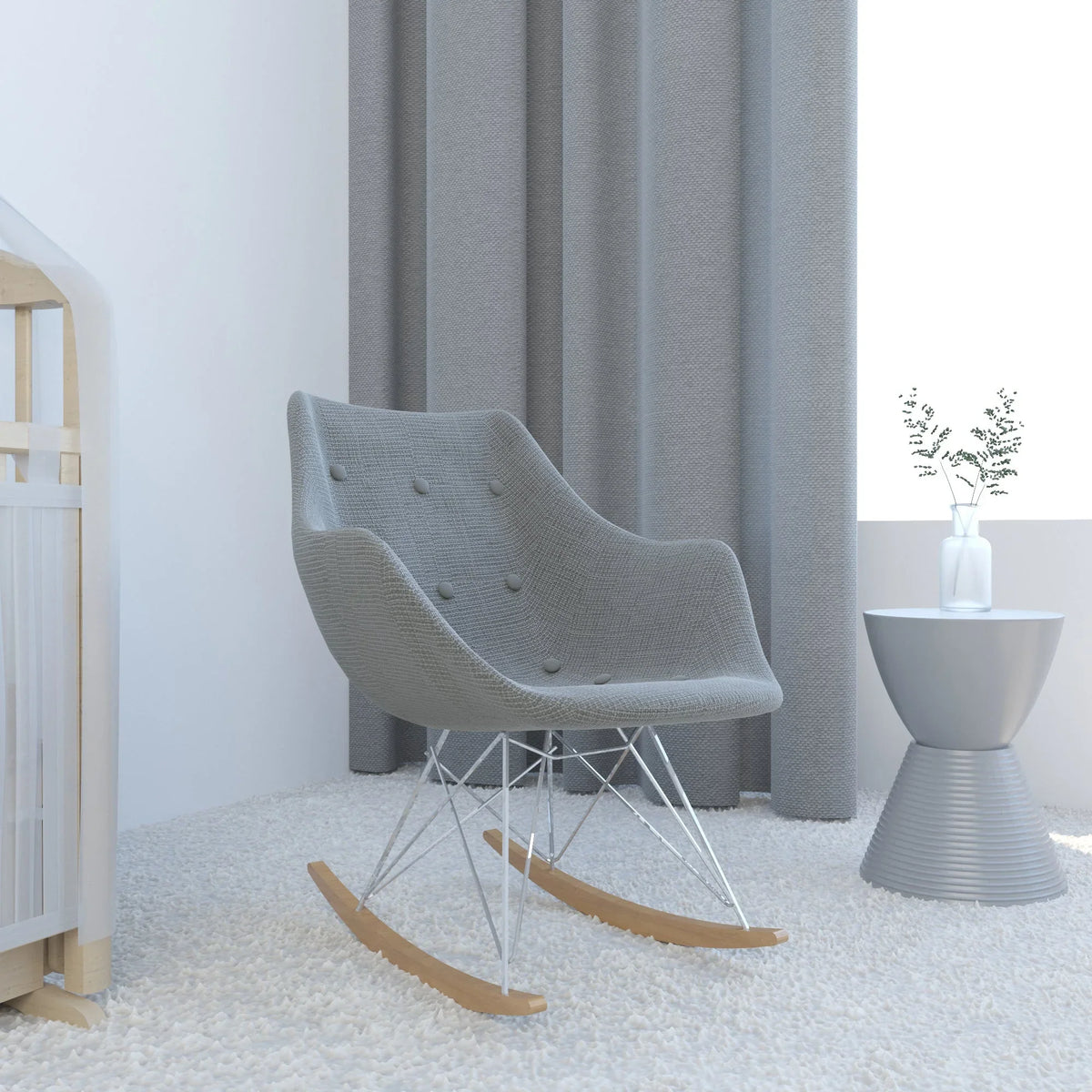 Willow Modern Petite Twill Upholstered Fabric/Velvet with Eiffel Base Rocking Chair - Elax Furniture