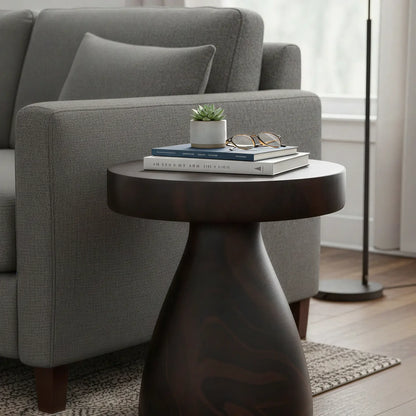 Wisp 16" Modern Wide Round Fiberstone Hourglass Design Side Table