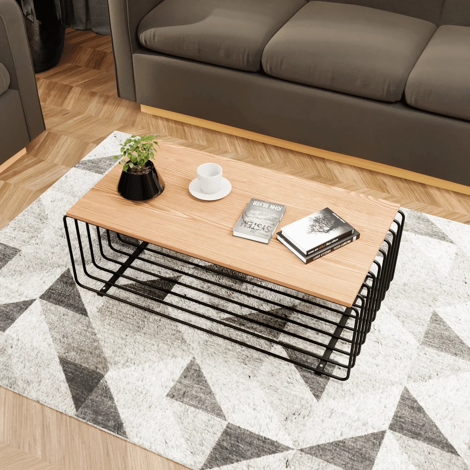 Walden Rectangular Coffee Table with Ash Wood Tabletop in Black Steel Frame - Elax Furniture