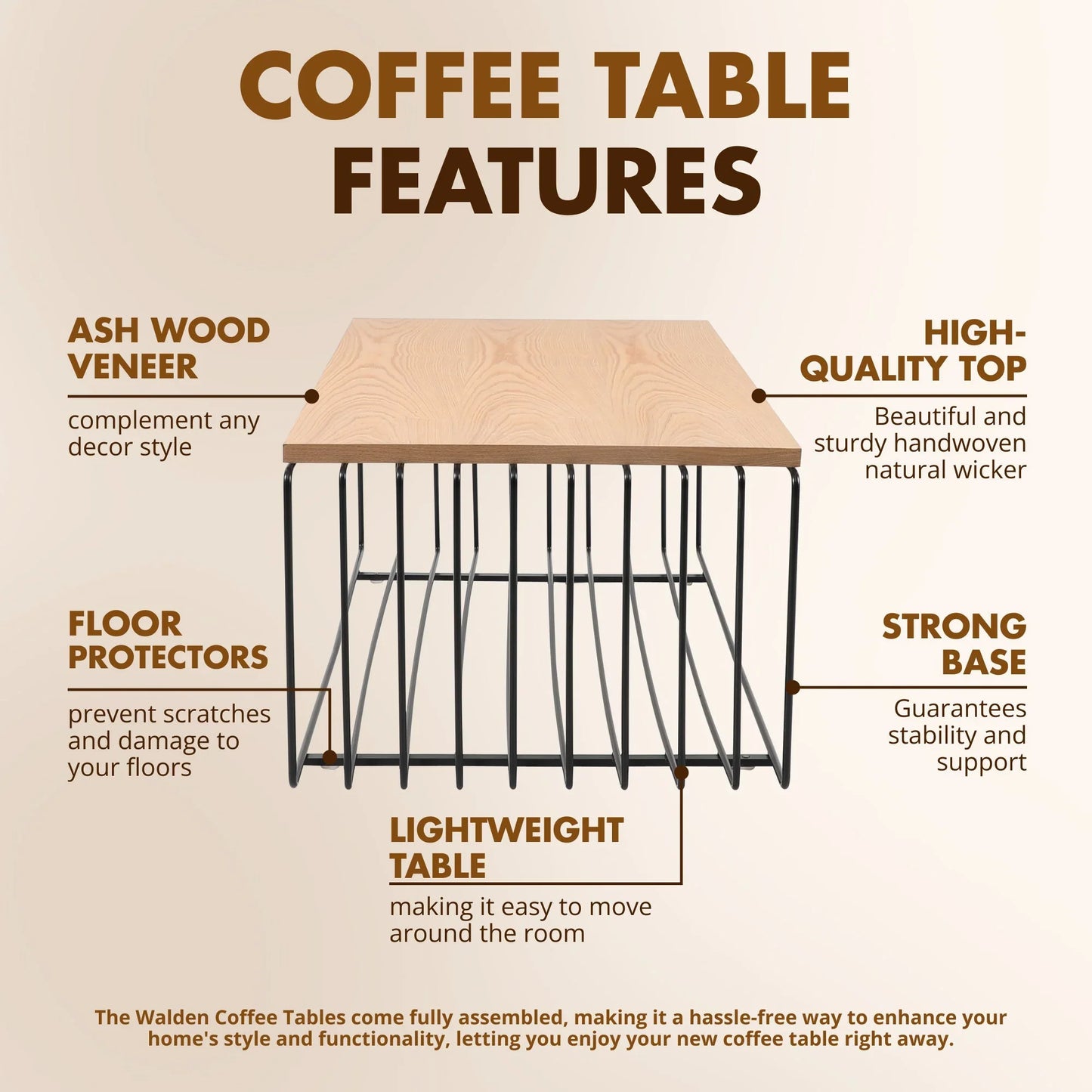 Walden Rectangular Coffee Table with Ash Wood Tabletop in Black Steel Frame - Elax Furniture