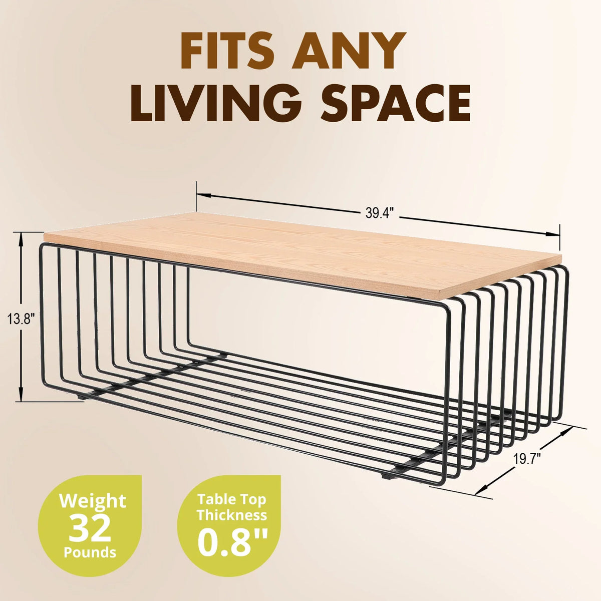 Walden Rectangular Coffee Table with Ash Wood Tabletop in Black Steel Frame - Elax Furniture