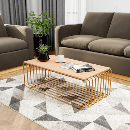Walden Rectangular Coffee Table with Ash Wood Tabletop in Black Steel Frame - Elax Furniture