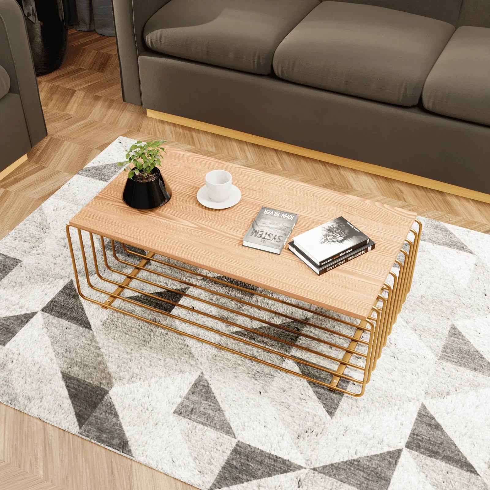 Walden Rectangular Coffee Table with Ash Wood Tabletop in Black Steel Frame - Elax Furniture