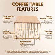 Walden Rectangular Coffee Table with Ash Wood Tabletop in Black Steel Frame - Elax Furniture