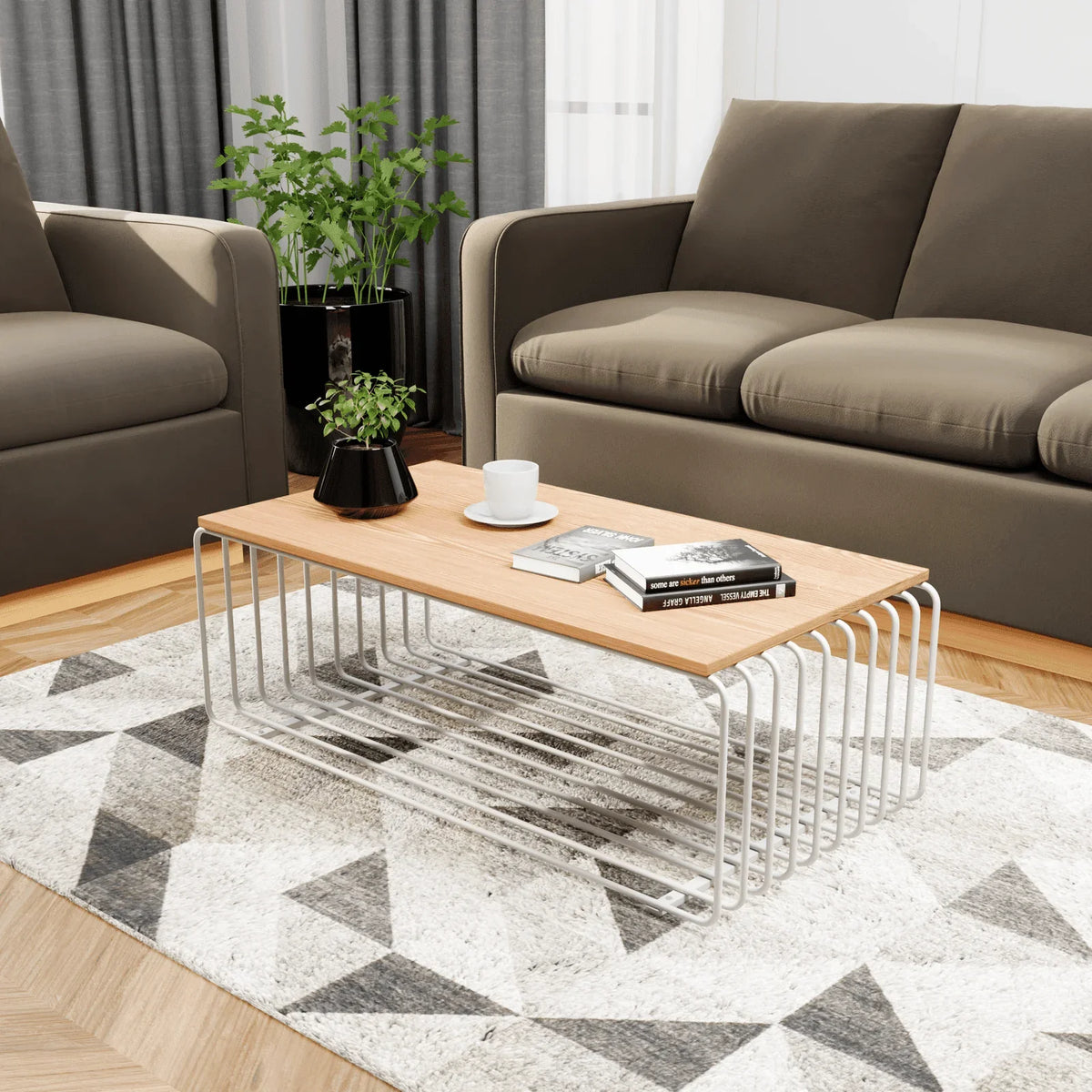 Walden Rectangular Coffee Table with Ash Wood Tabletop in Black Steel Frame - Elax Furniture