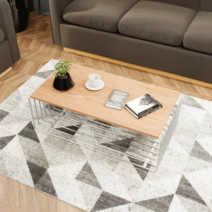 Walden Rectangular Coffee Table with Ash Wood Tabletop in Black Steel Frame - Elax Furniture