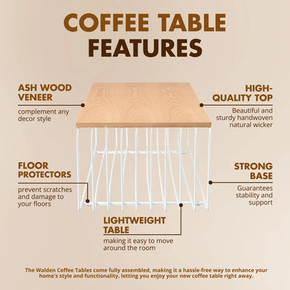 Walden Rectangular Coffee Table with Ash Wood Tabletop in Black Steel Frame - Elax Furniture