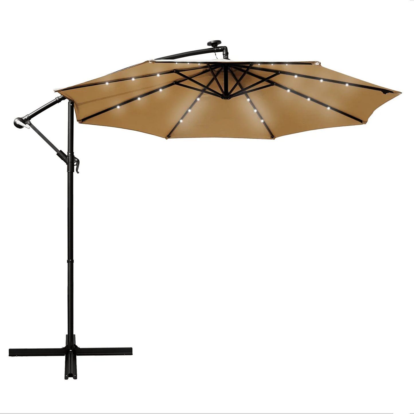 Willry Modern Outdoor 10 Ft Offset Cantilever Hanging Patio Umbrella With Solar Powered LED - Elax Furniture