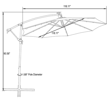 Willry Modern Outdoor 10 Ft Offset Cantilever Hanging Patio Umbrella With Solar Powered LED - Elax Furniture