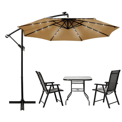 Willry Modern Outdoor 10 Ft Offset Cantilever Hanging Patio Umbrella With Solar Powered LED - Elax Furniture