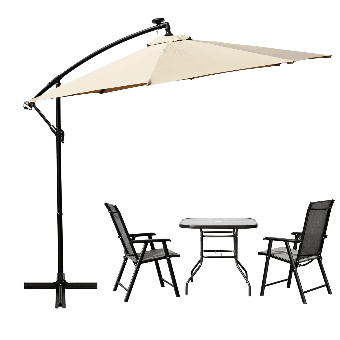Willry Modern Outdoor 10 Ft Offset Cantilever Hanging Patio Umbrella With Solar Powered LED - Elax Furniture
