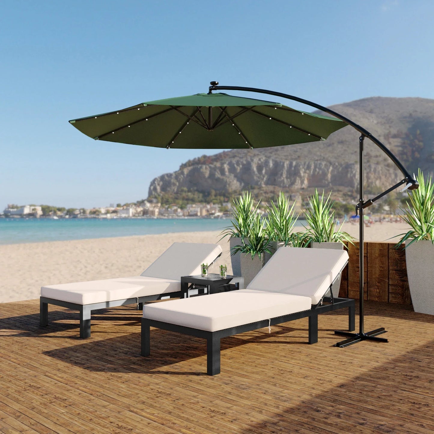 Willry Modern Outdoor 10 Ft Offset Cantilever Hanging Patio Umbrella With Solar Powered LED - Elax Furniture