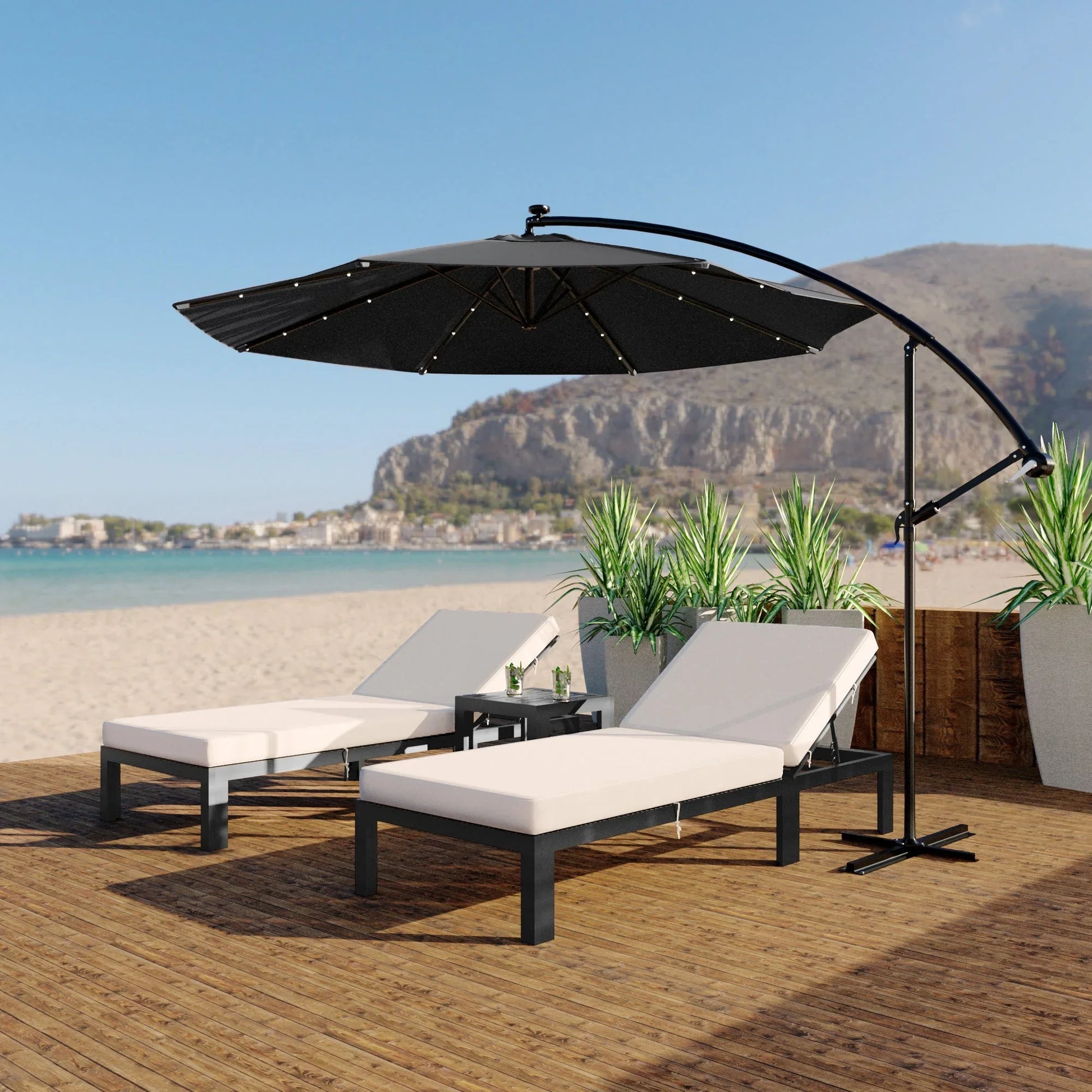 Willry Modern Outdoor 10 Ft Offset Cantilever Hanging Patio Umbrella With Solar Powered LED - Elax Furniture