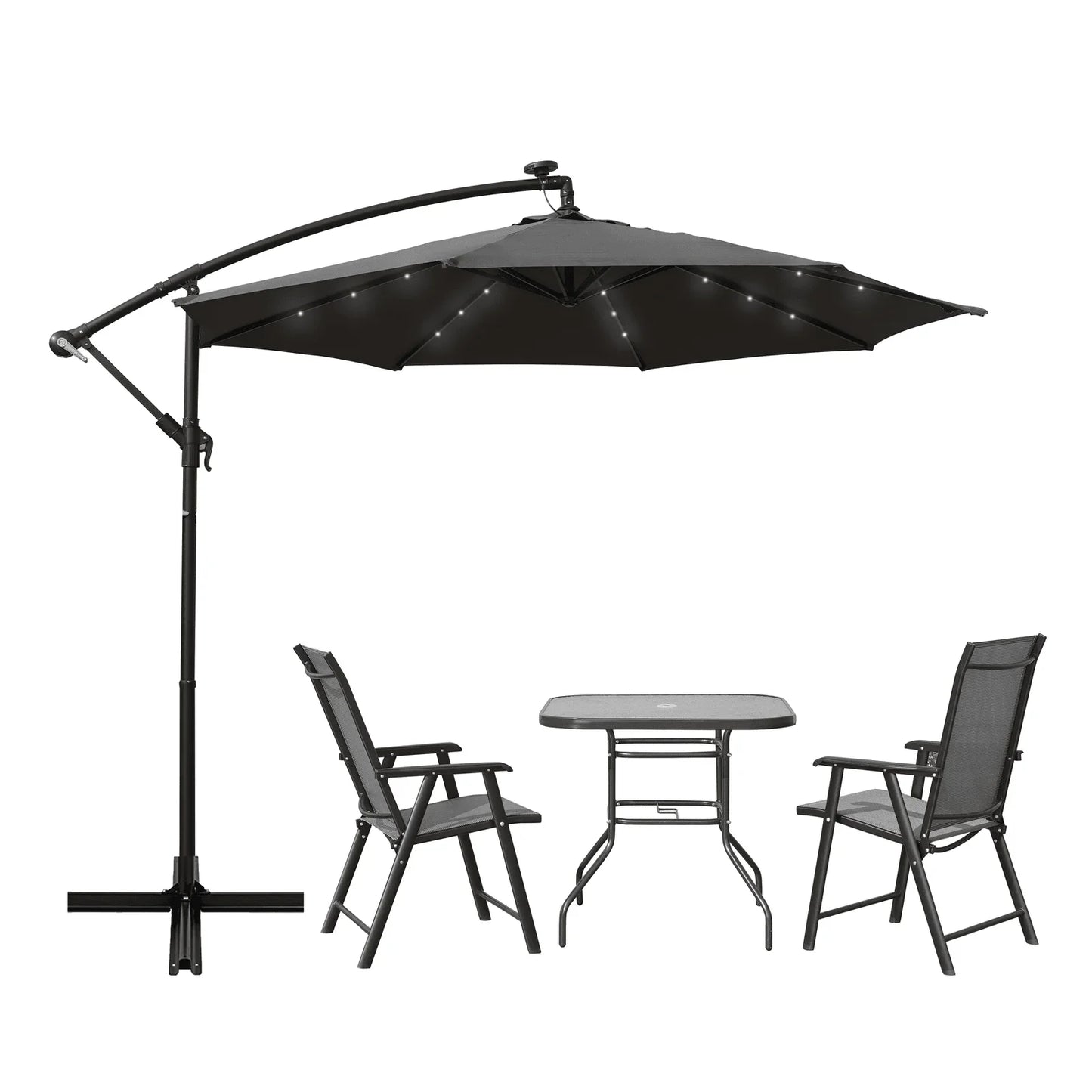 Willry Modern Outdoor 10 Ft Offset Cantilever Hanging Patio Umbrella With Solar Powered LED - Elax Furniture