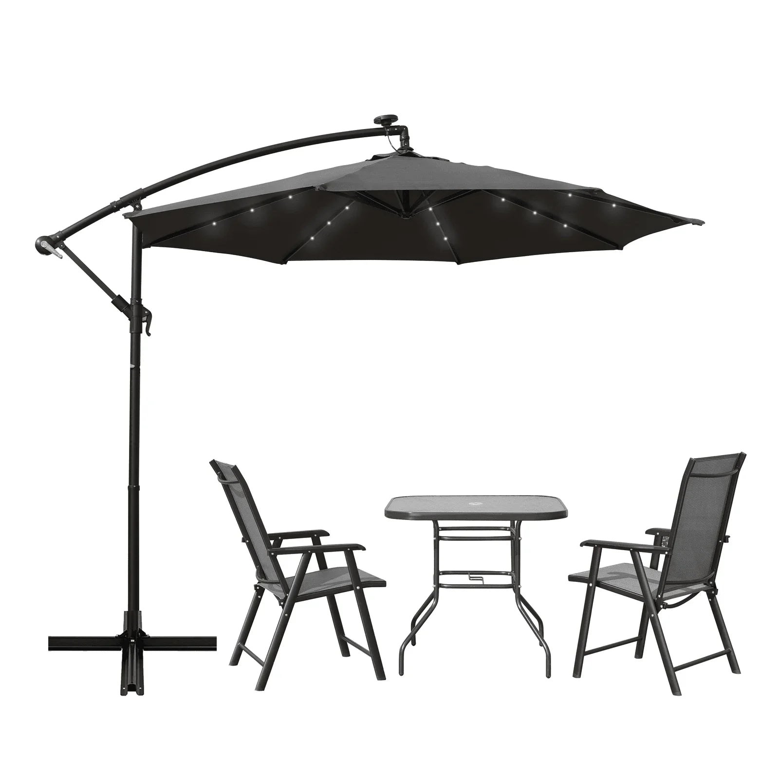 Willry Modern Outdoor 10 Ft Offset Cantilever Hanging Patio Umbrella With Solar Powered LED - Elax Furniture