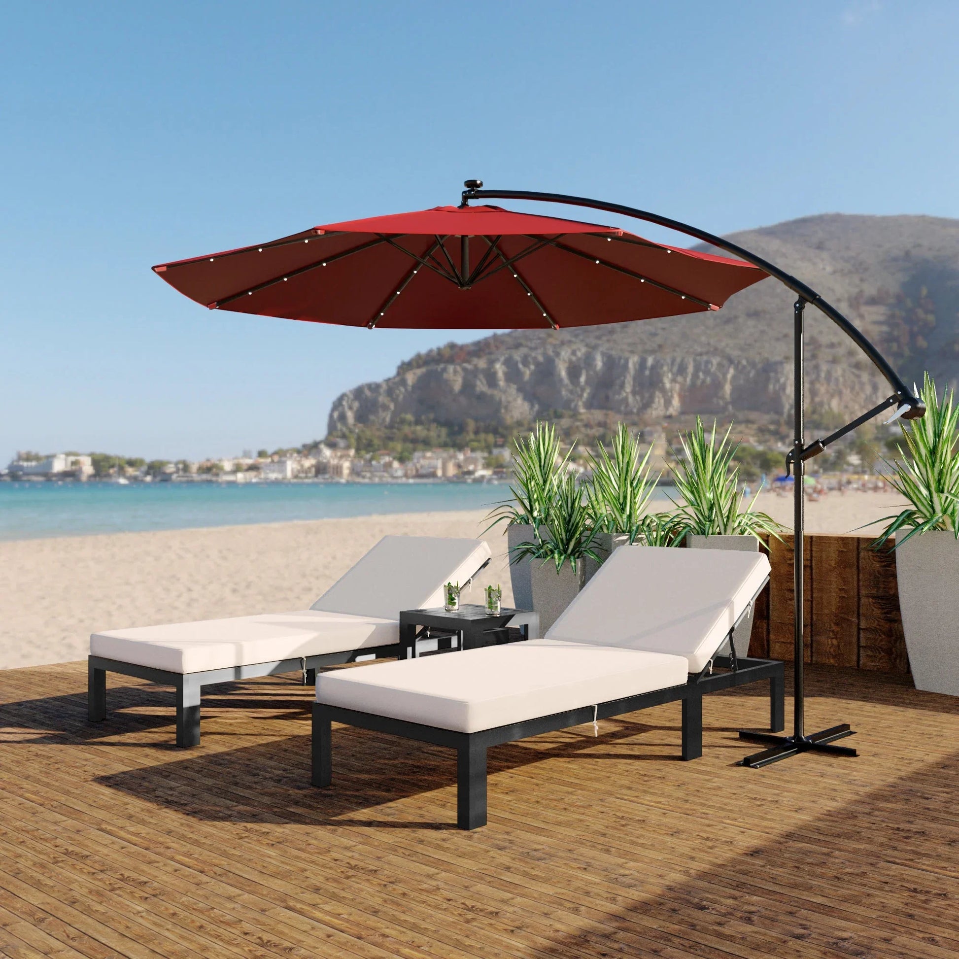 Willry Modern Outdoor 10 Ft Offset Cantilever Hanging Patio Umbrella With Solar Powered LED - Elax Furniture