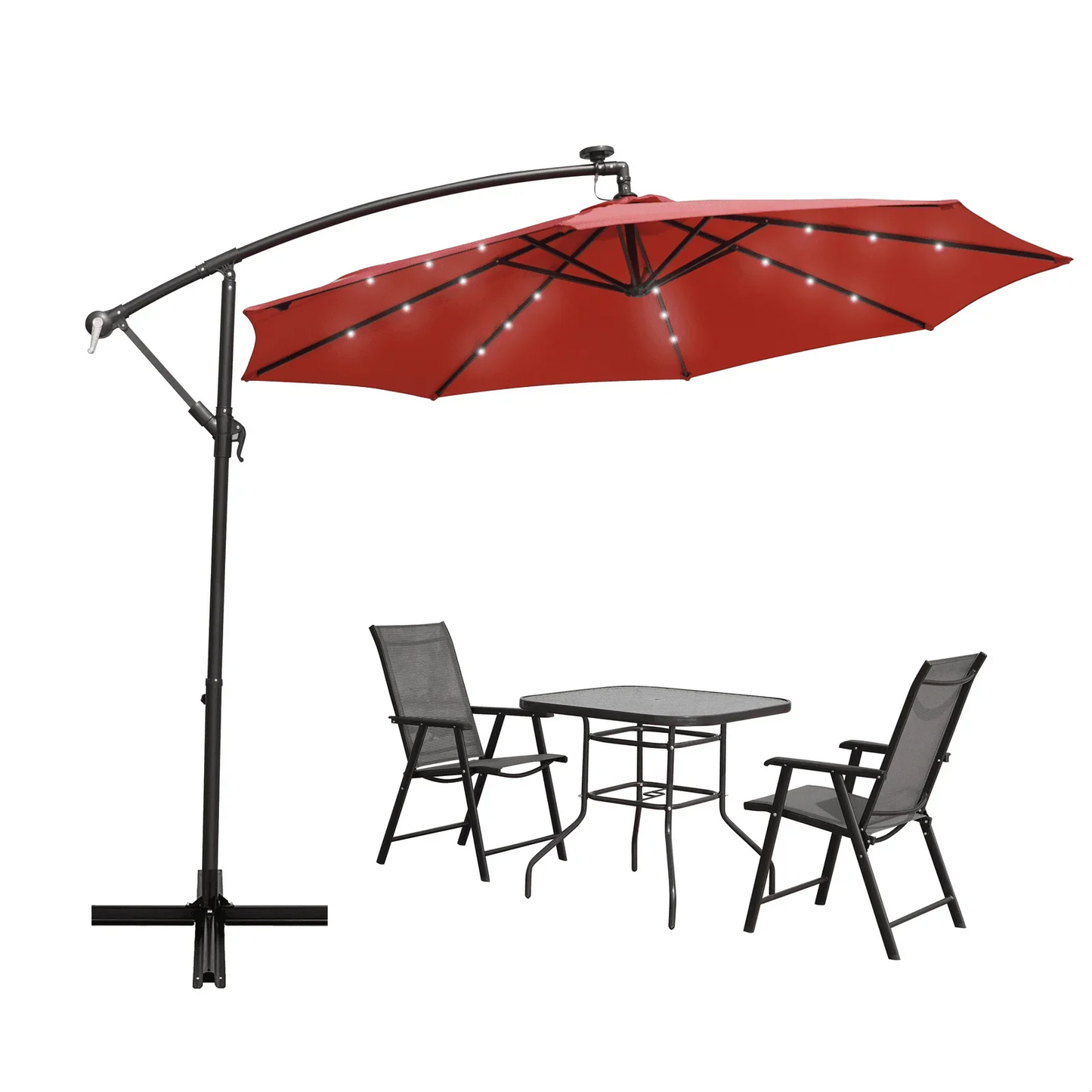 Willry Modern Outdoor 10 Ft Offset Cantilever Hanging Patio Umbrella With Solar Powered LED - Elax Furniture