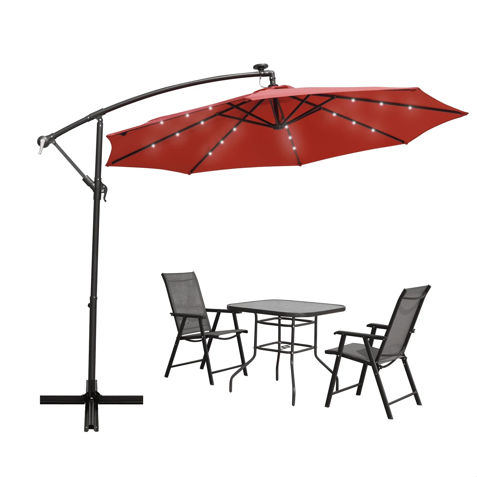 Willry Modern Outdoor 10 Ft Offset Cantilever Hanging Patio Umbrella With Solar Powered LED - Elax Furniture