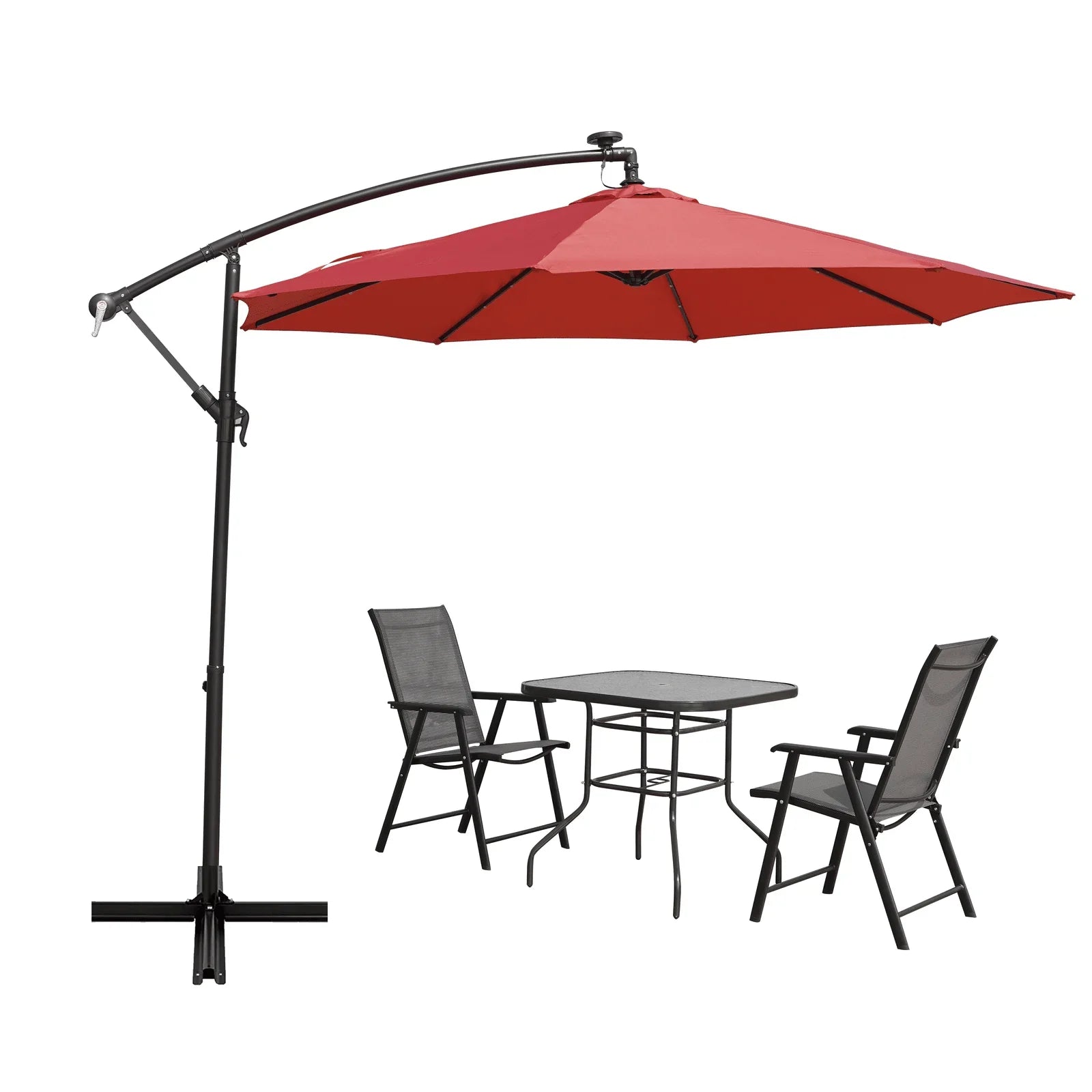 Willry Modern Outdoor 10 Ft Offset Cantilever Hanging Patio Umbrella With Solar Powered LED - Elax Furniture