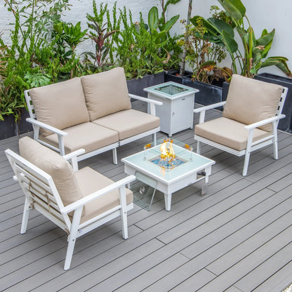 Walbrooke Aluminum Patio Conversation With Fire Pit Table & Tank Holder - Elax Furniture