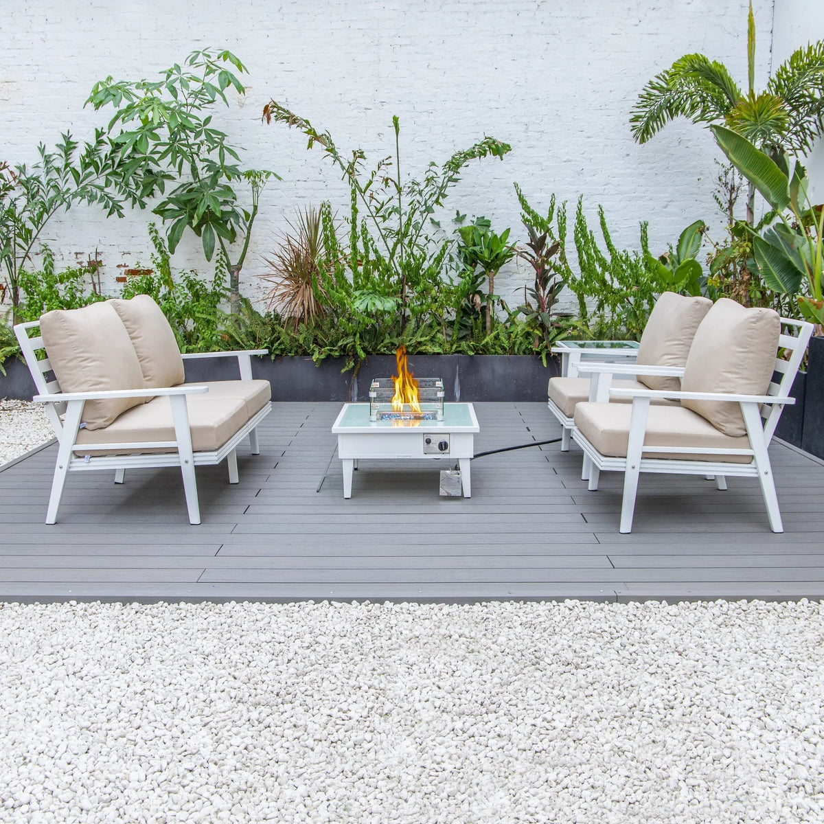Walbrooke Aluminum Patio Conversation With Fire Pit Table & Tank Holder - Elax Furniture
