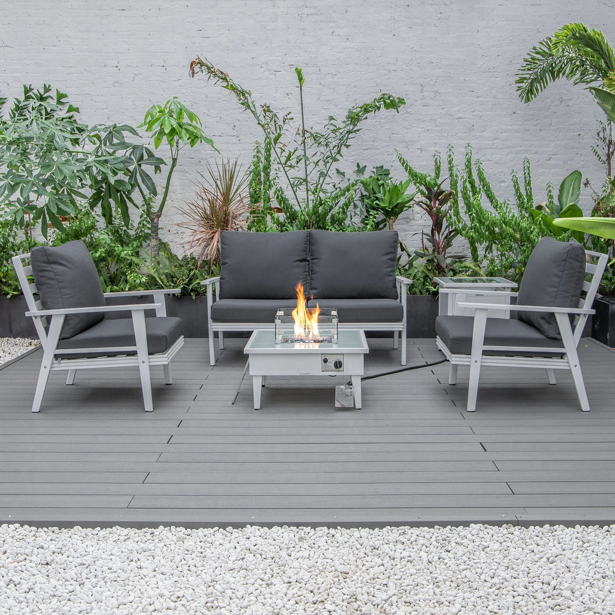 Walbrooke Aluminum Patio Conversation With Fire Pit Table & Tank Holder - Elax Furniture