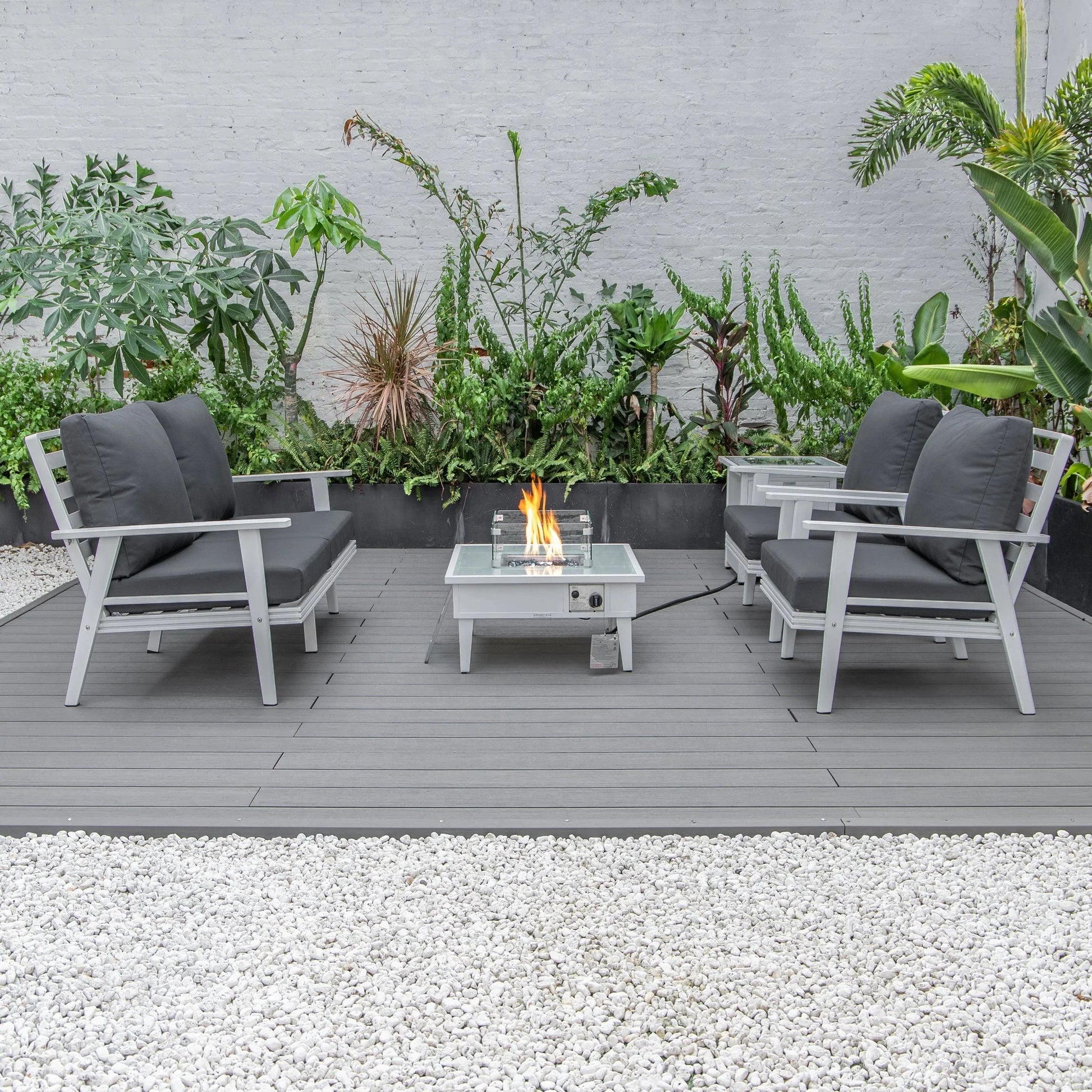 Walbrooke Aluminum Patio Conversation With Fire Pit Table & Tank Holder - Elax Furniture