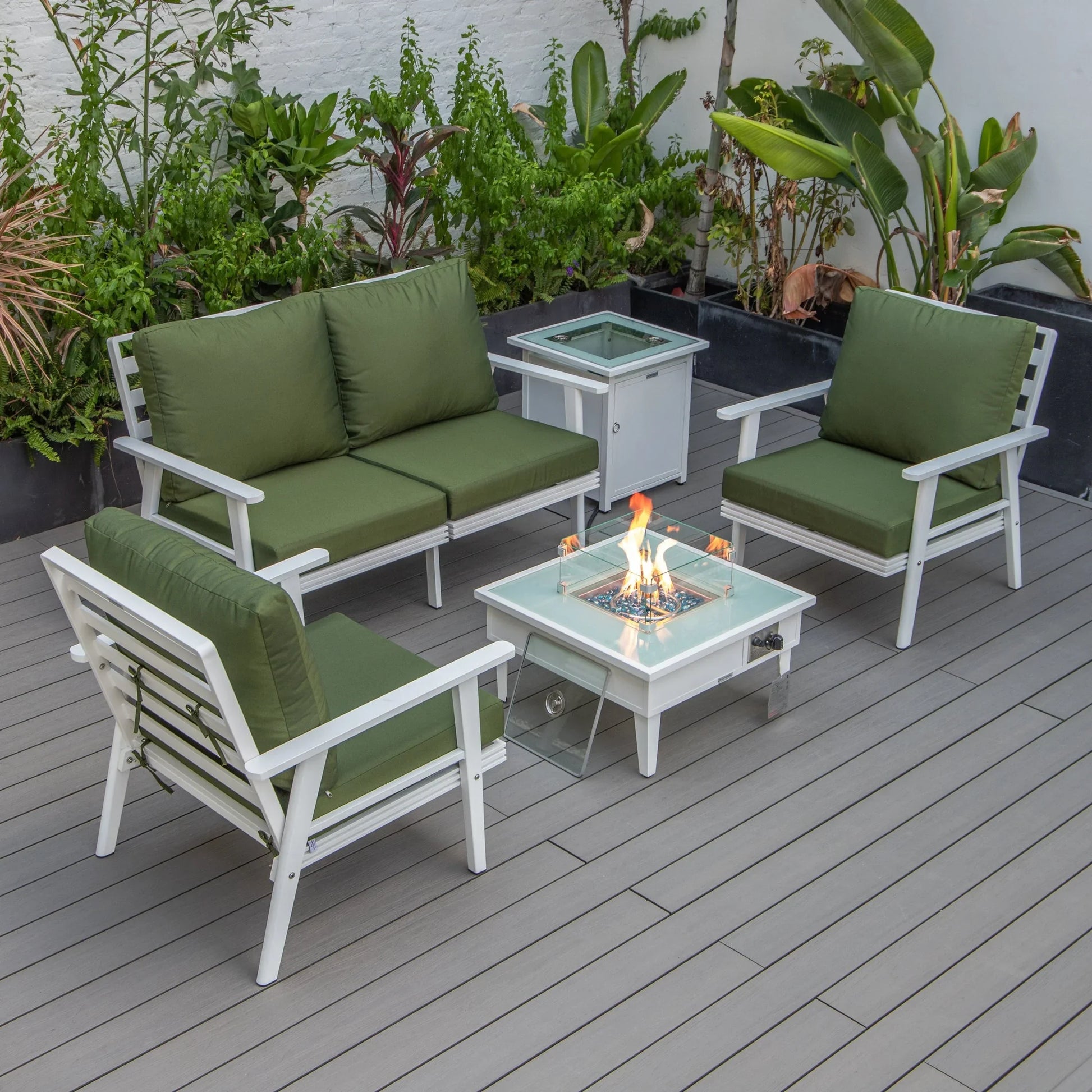Walbrooke Aluminum Patio Conversation With Fire Pit Table & Tank Holder - Elax Furniture