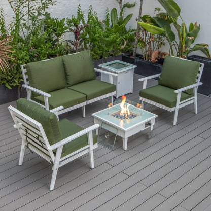 Walbrooke Aluminum Patio Conversation With Fire Pit Table & Tank Holder - Elax Furniture