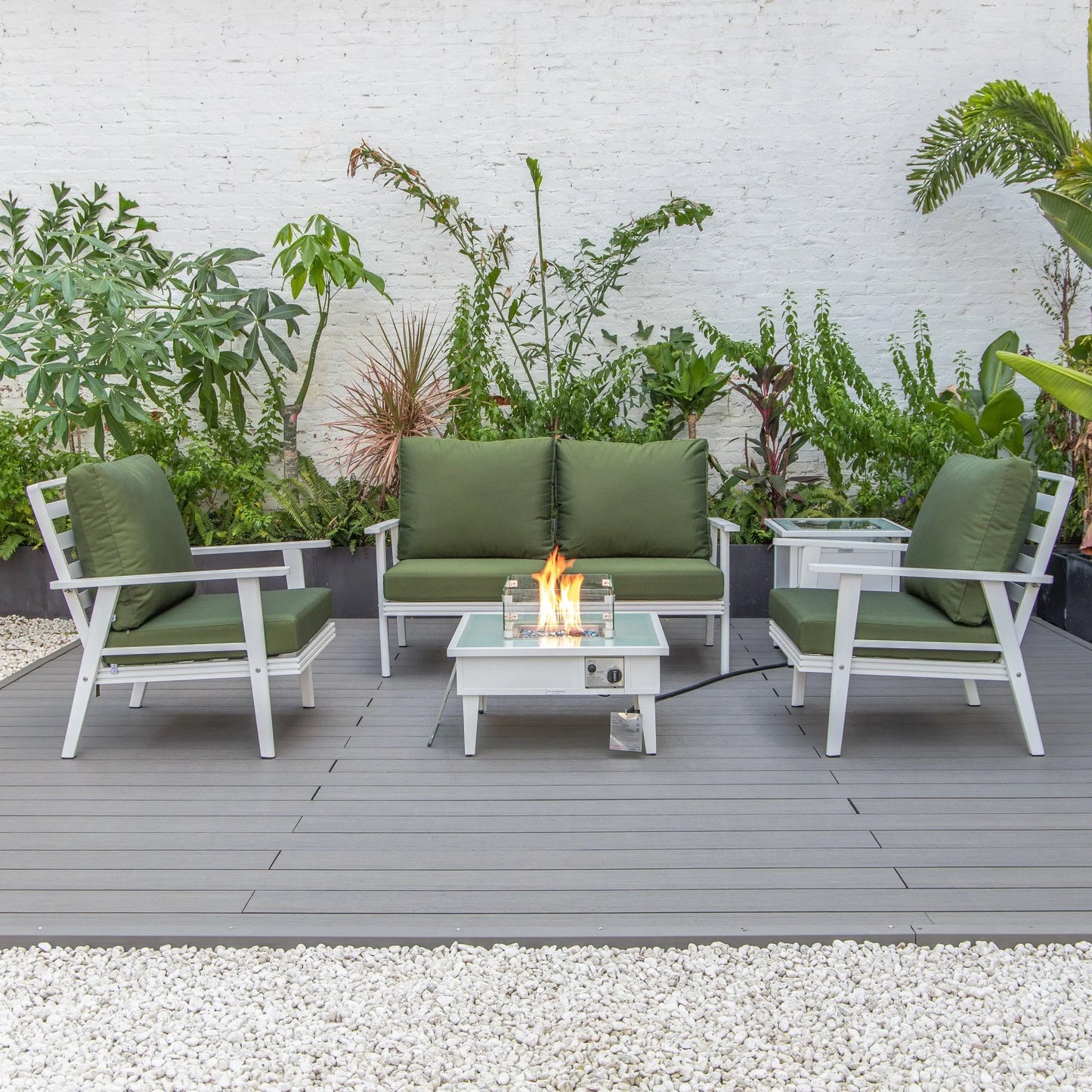 Walbrooke Aluminum Patio Conversation With Fire Pit Table & Tank Holder - Elax Furniture