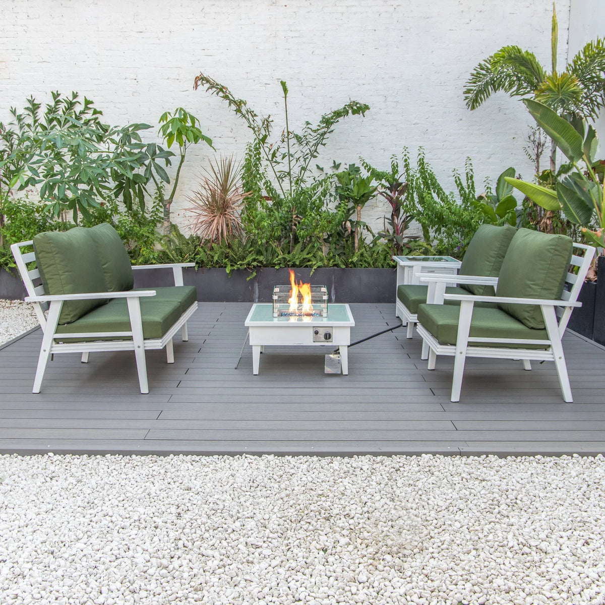 Walbrooke Aluminum Patio Conversation With Fire Pit Table & Tank Holder - Elax Furniture