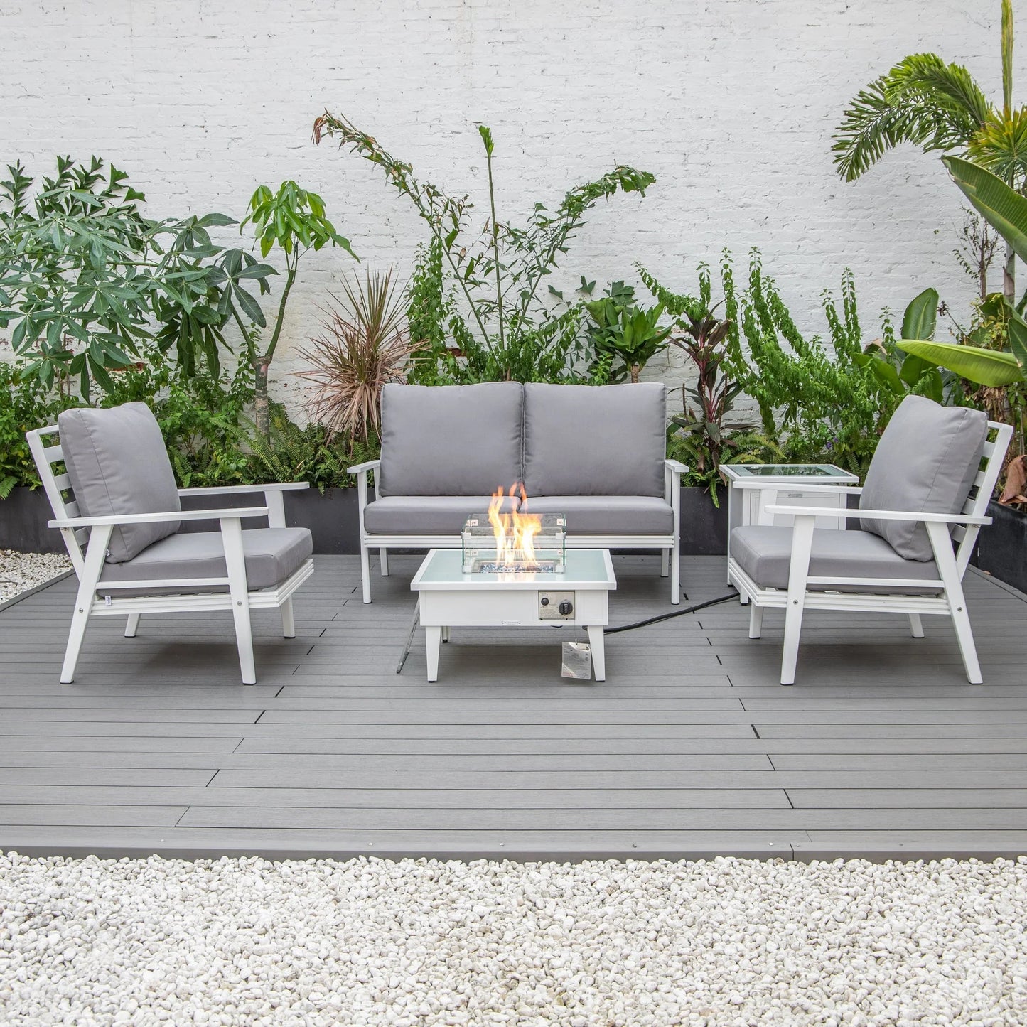 Walbrooke Aluminum Patio Conversation With Fire Pit Table & Tank Holder - Elax Furniture