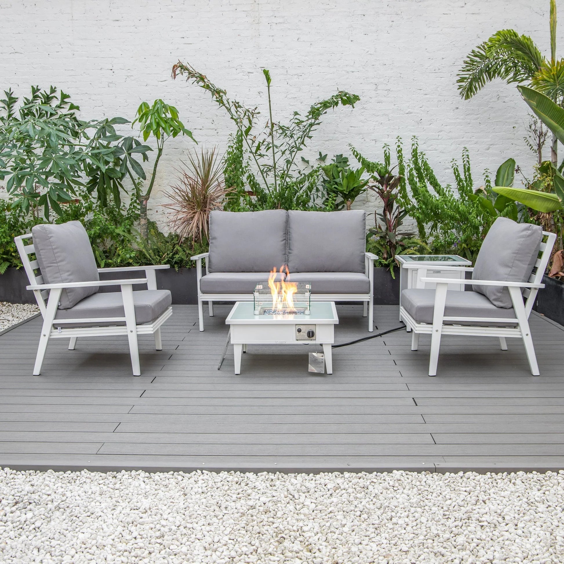 Walbrooke Aluminum Patio Conversation With Fire Pit Table & Tank Holder - Elax Furniture