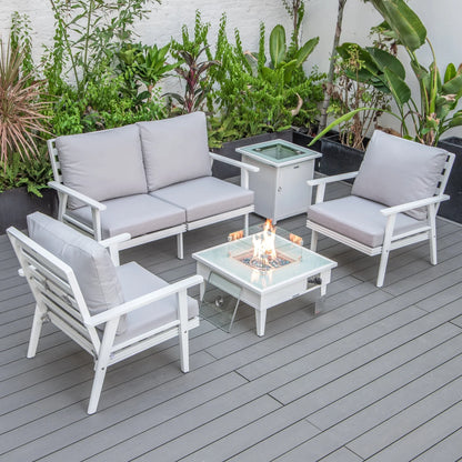 Walbrooke Aluminum Patio Conversation With Fire Pit Table & Tank Holder - Elax Furniture