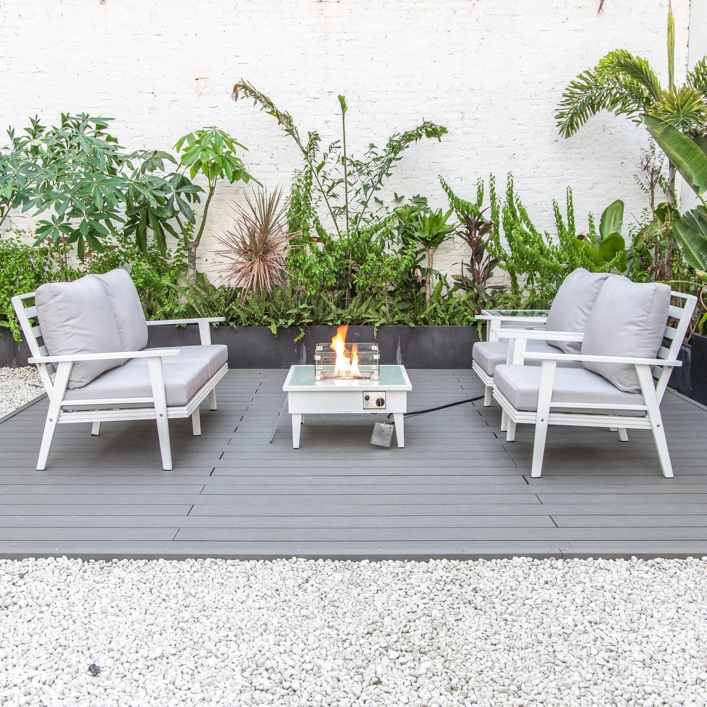Walbrooke Aluminum Patio Conversation With Fire Pit Table & Tank Holder - Elax Furniture