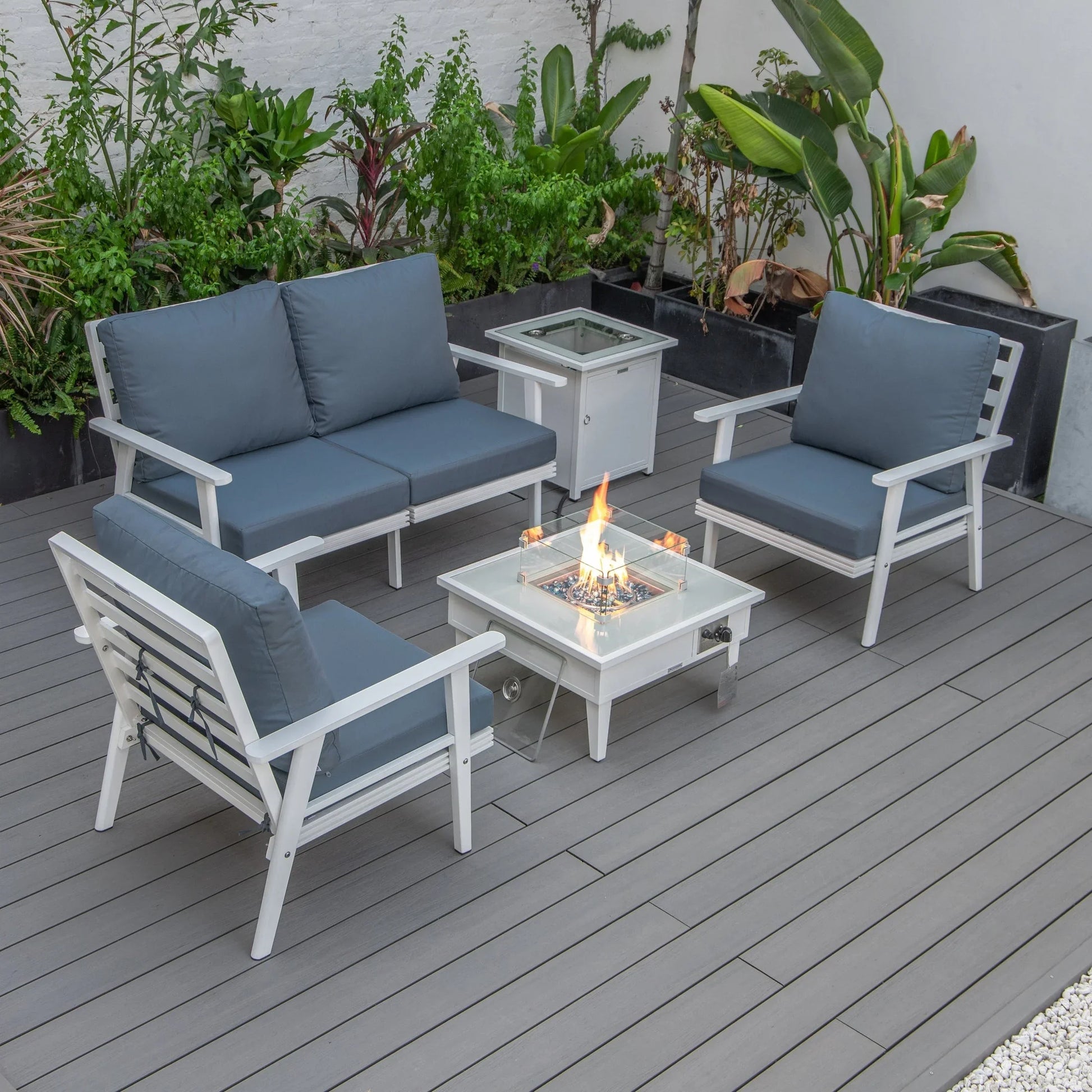 Walbrooke Aluminum Patio Conversation With Fire Pit Table & Tank Holder - Elax Furniture