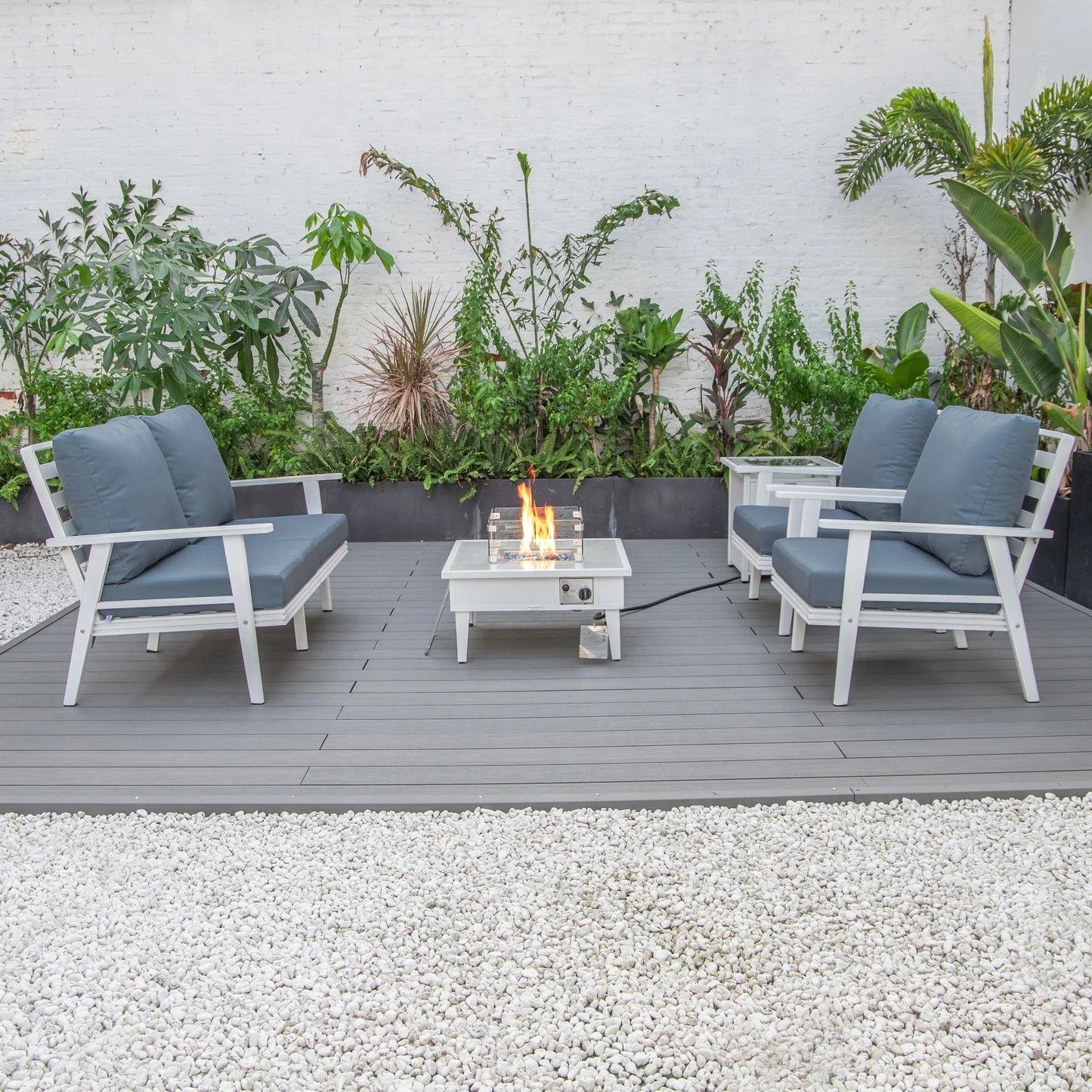 Walbrooke Aluminum Patio Conversation With Fire Pit Table & Tank Holder - Elax Furniture