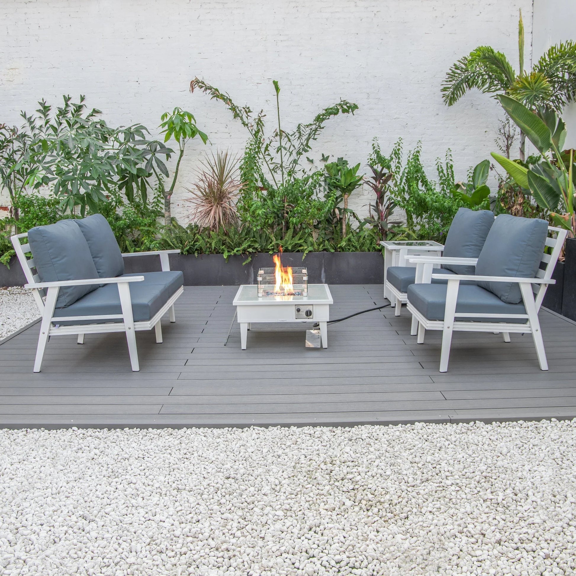 Walbrooke Aluminum Patio Conversation With Fire Pit Table & Tank Holder - Elax Furniture