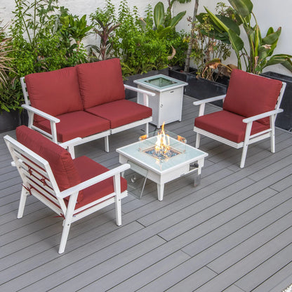 Walbrooke Aluminum Patio Conversation With Fire Pit Table & Tank Holder - Elax Furniture