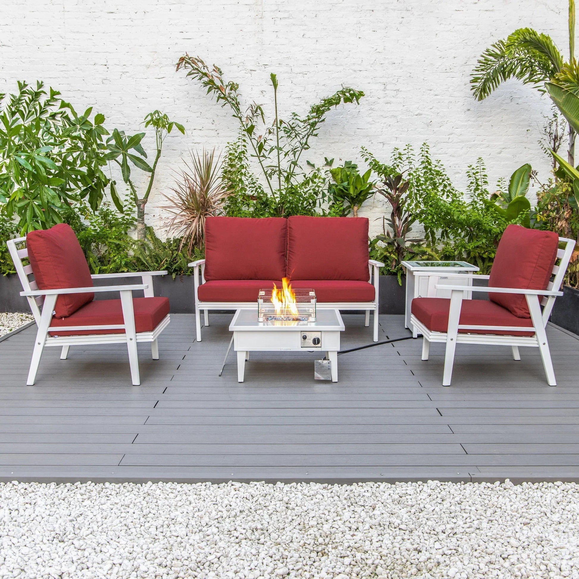 Walbrooke Aluminum Patio Conversation With Fire Pit Table & Tank Holder - Elax Furniture