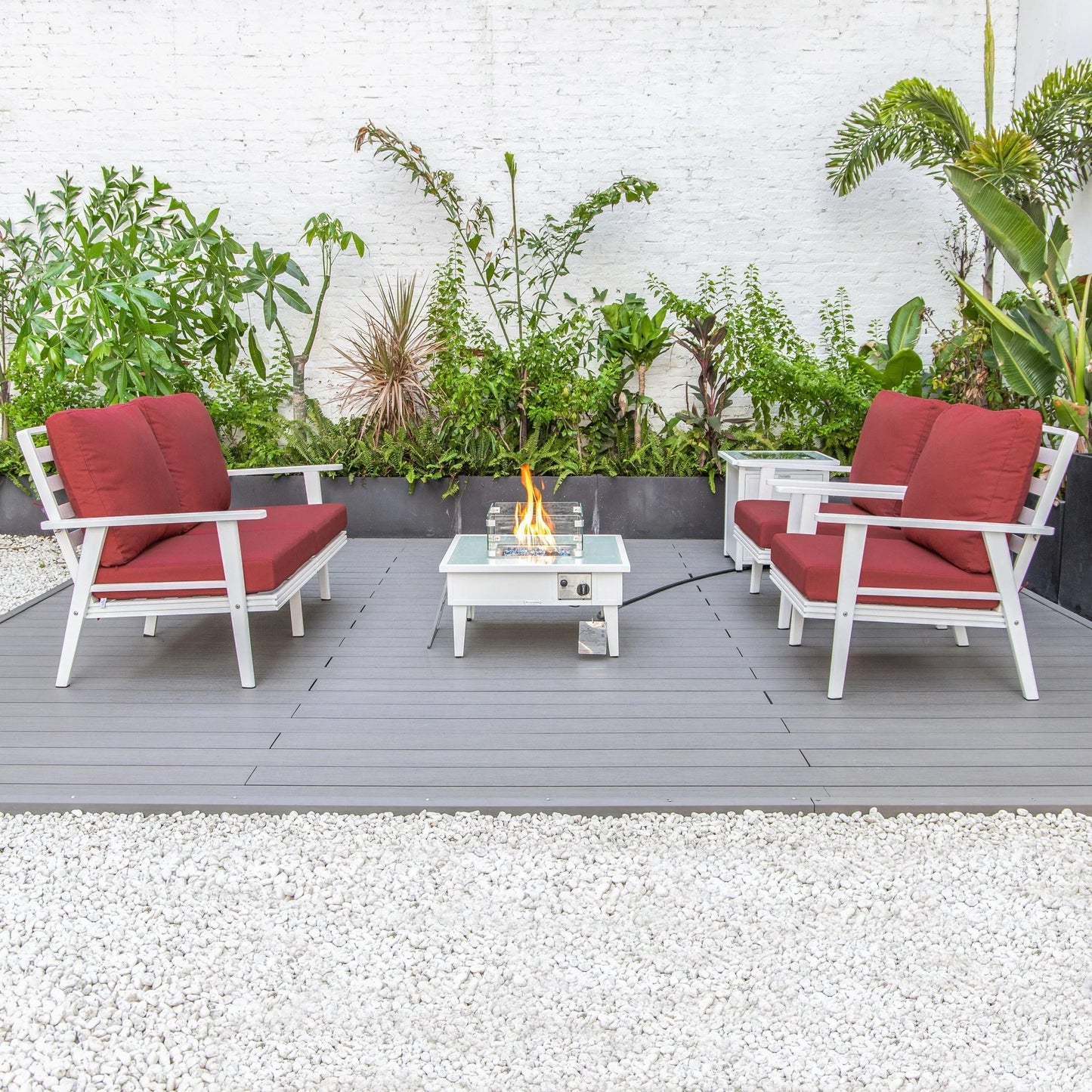 Walbrooke Aluminum Patio Conversation With Fire Pit Table & Tank Holder - Elax Furniture