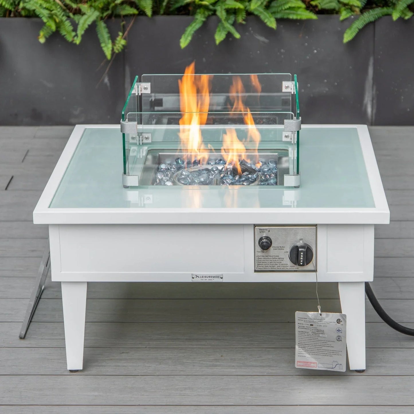 Walbrooke Modern Outdoor Square Fire Pit Table with Powder-Coated Aliuminum Frame - Elax Furniture