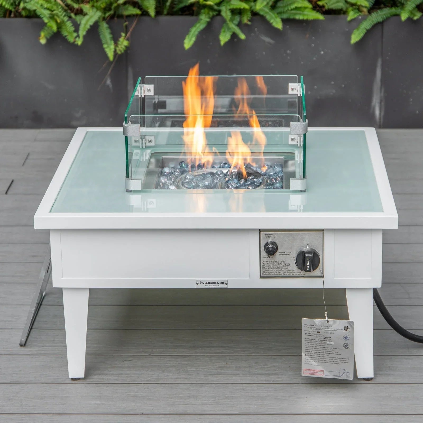 Walbrooke Modern Outdoor Square Fire Pit Table with Powder-Coated Aliuminum Frame - Elax Furniture