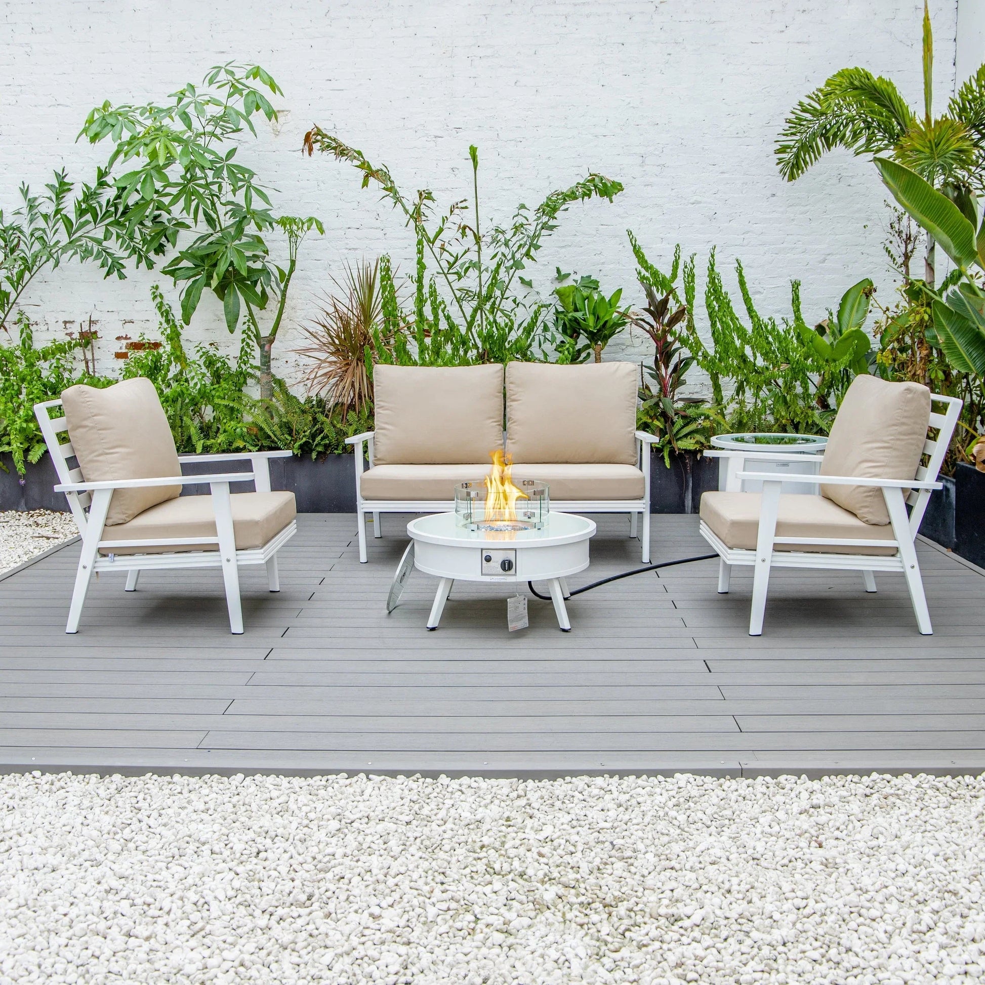 Walbrooke Aluminum Patio Conversation With Fire Pit Table & Tank Holder - Elax Furniture